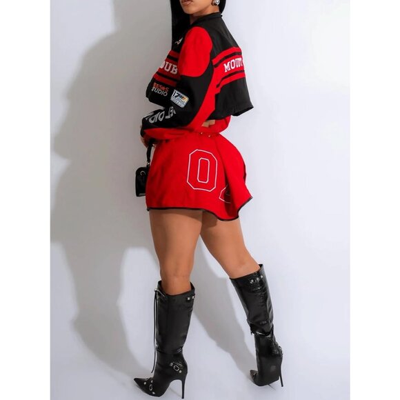 Women Varsity Jacket Motorcycle Racer Detachable Letter Graphic Jackets Red - Picture 7 of 9